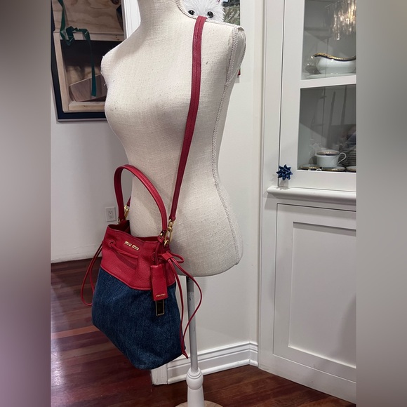 MIU MIU Denim And Leather Tote And Crossbody Bag - Picture 8 of 15